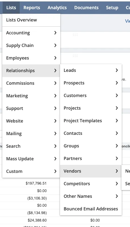 Navigate to the Vendors Page