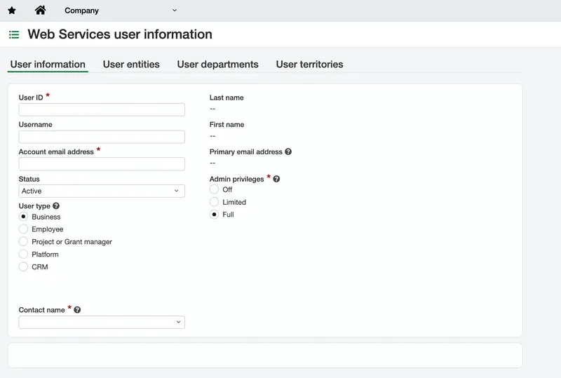 Create Web Service User Create Web Service User