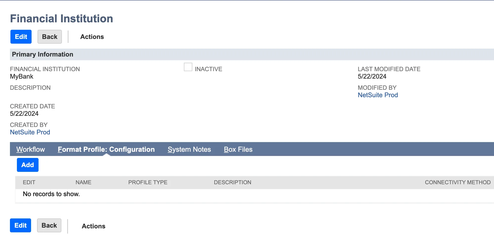 Configure Format Profile