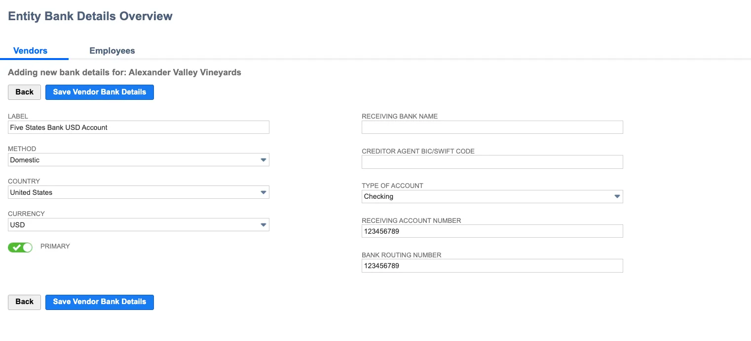Click Save Vendor Bank Details Click Save Vendor Bank Details