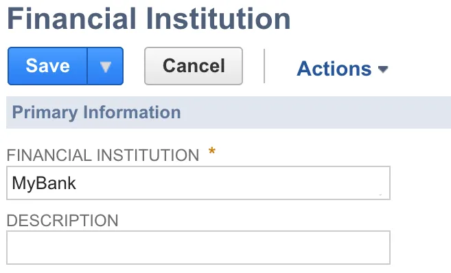 Enter your bank's name as the Financial Institution