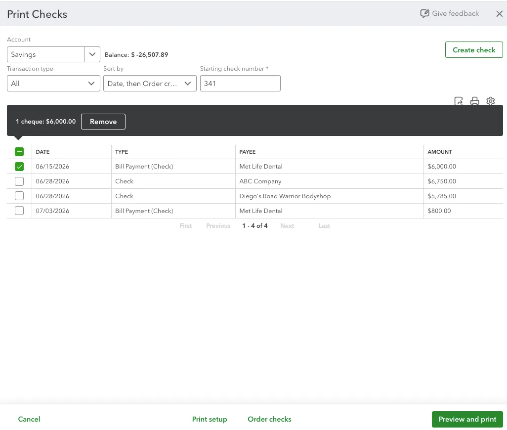 Select the Bill(s) to Pay, then Preview and Print Select the Bill(s) to Pay, then Preview and Print