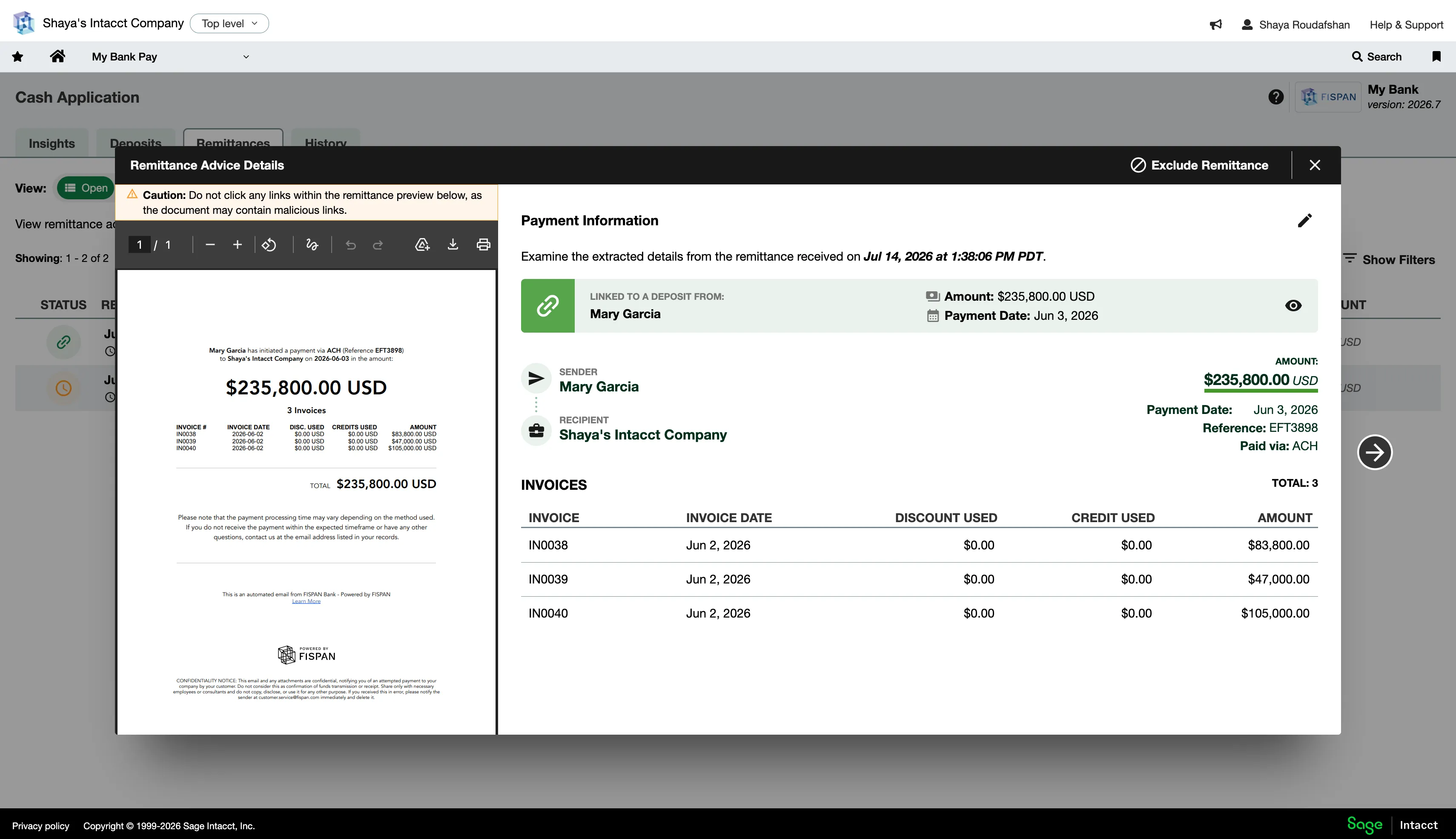 Linked remittance details
