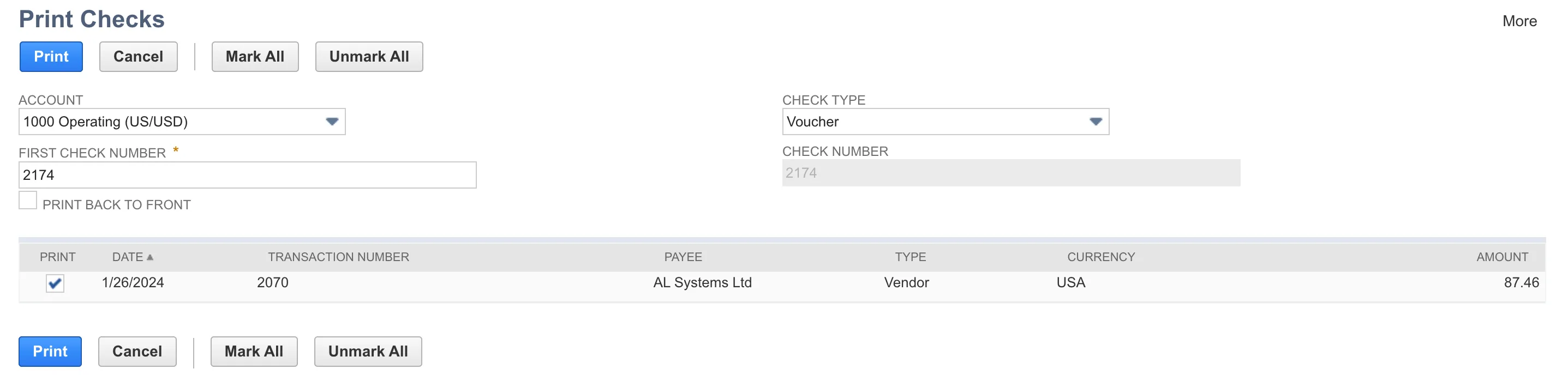 Select checks to print Select checks to print