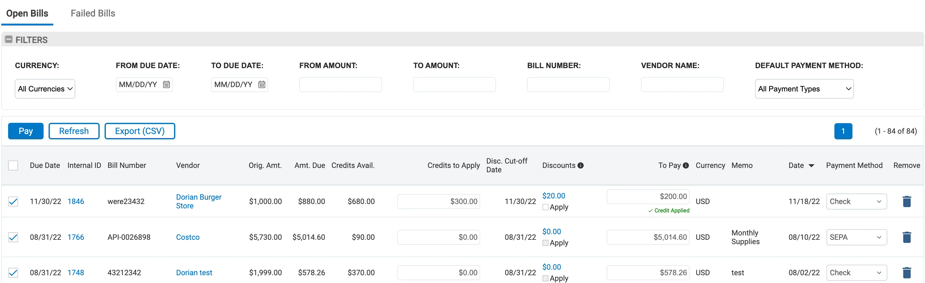 Select bills to pay Select bills to pay