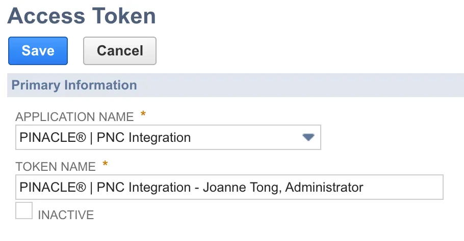 PNC Integration Access Token PNC Integration Access Token