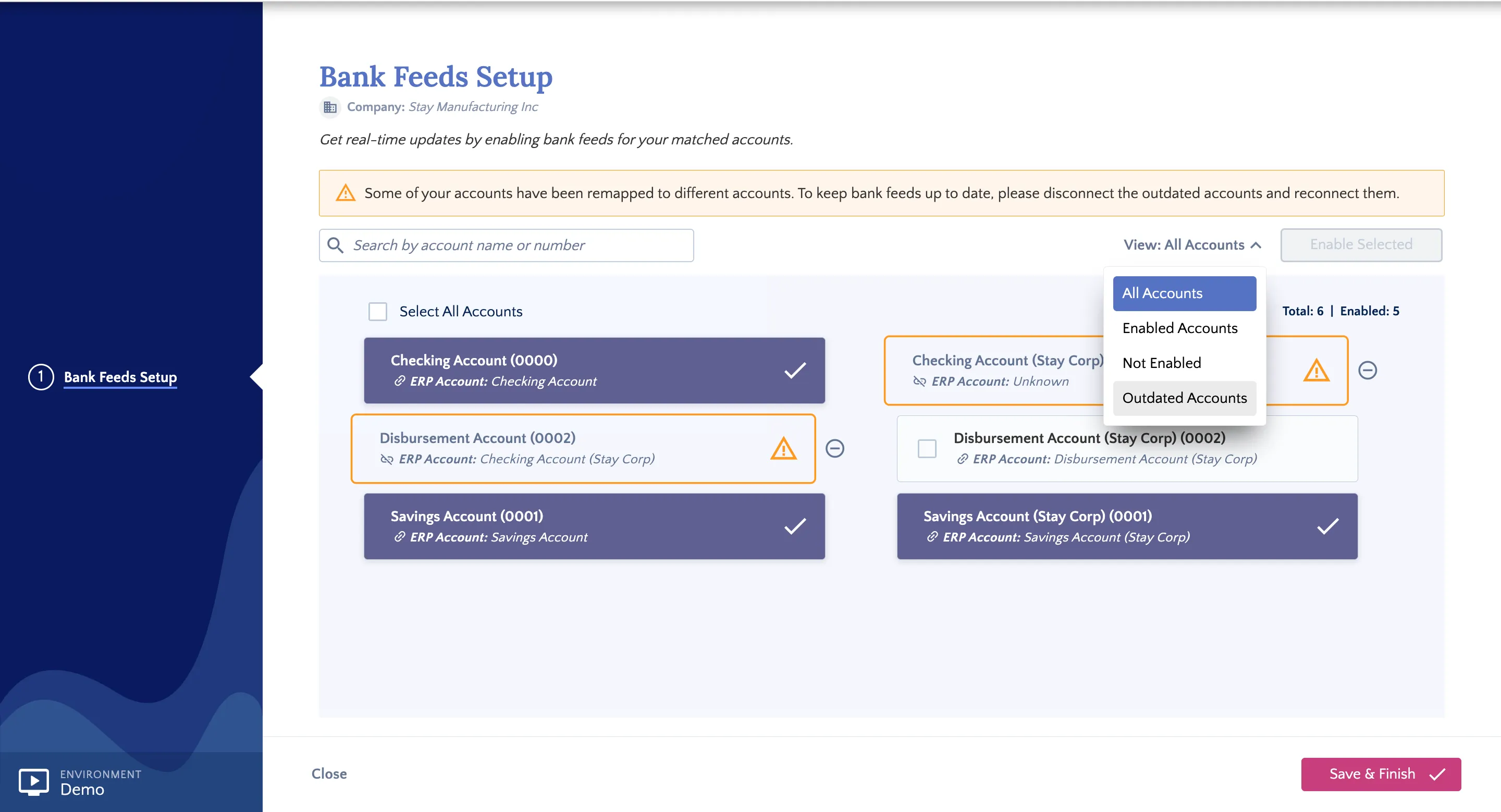Bank Feeds Setup Page