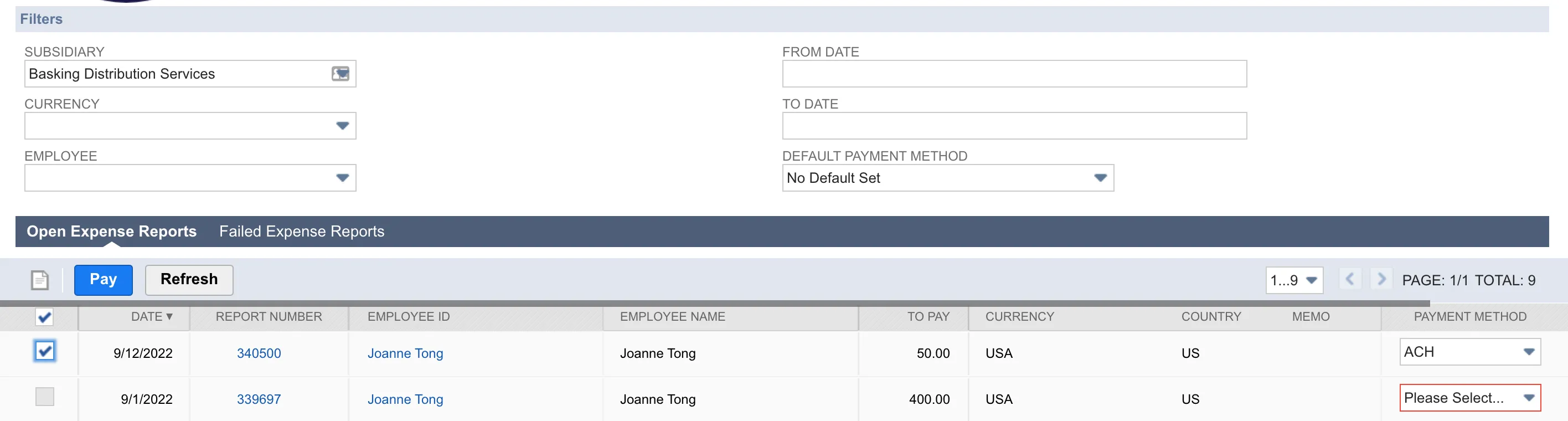 Pay Expense Reports Pay Expense Reports