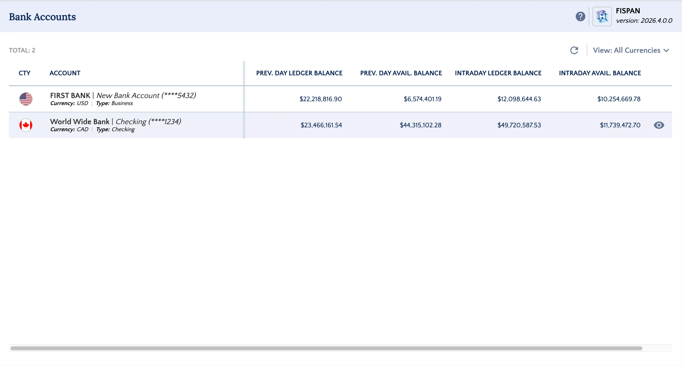 Bank Accounts Page