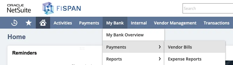 Navigate to the Vendor Bills page Navigate to the Vendor Bills page