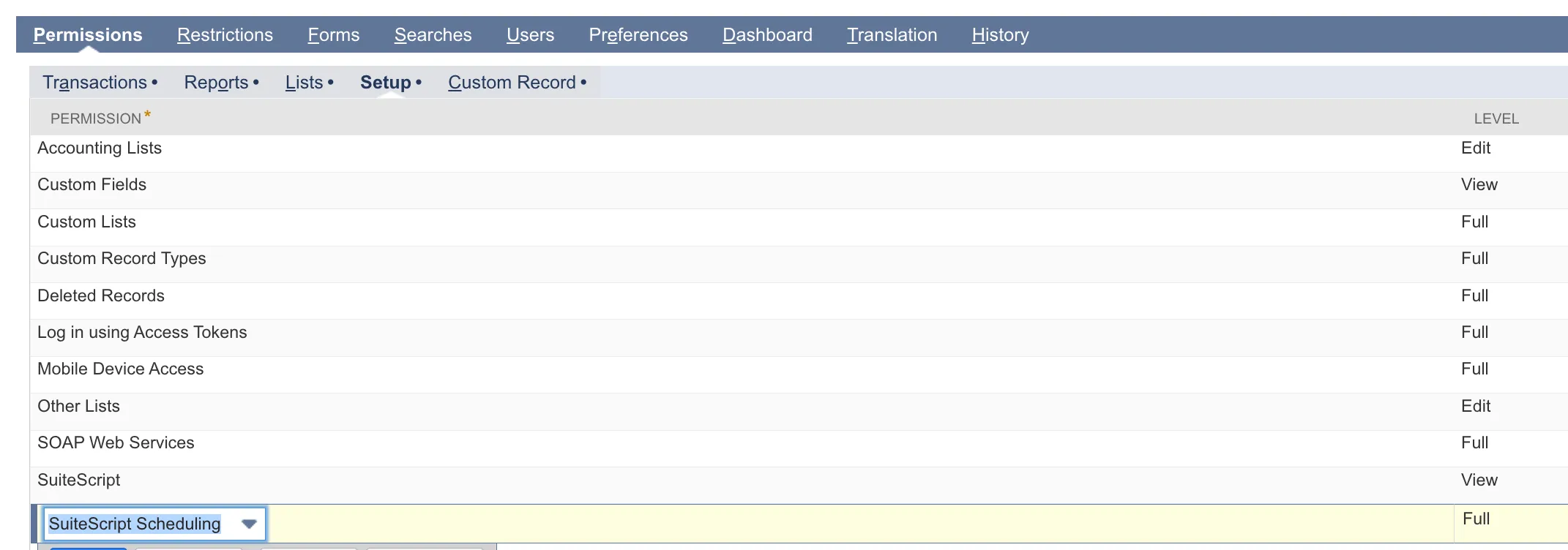 "Setup" Permissions "Setup" Permissions