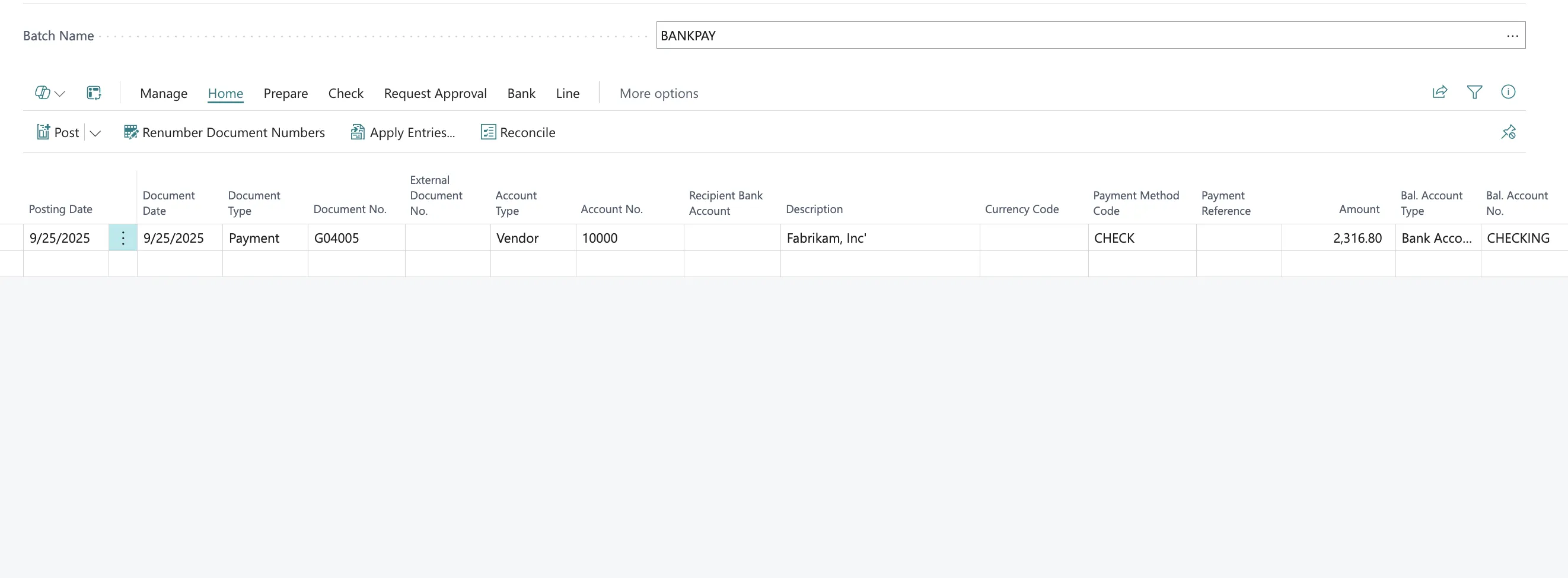 Fill in Payment Journals