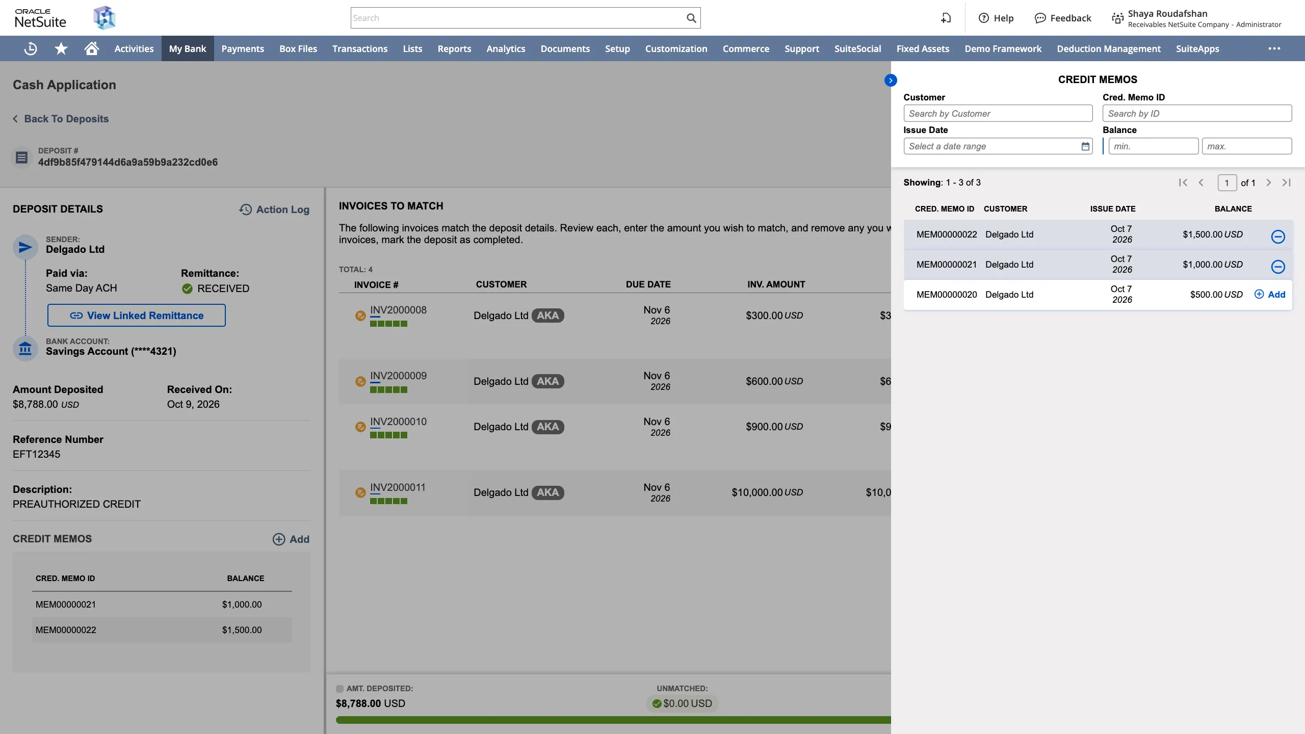 Adding and removing matched credit memos Adding and removing matched credit memos