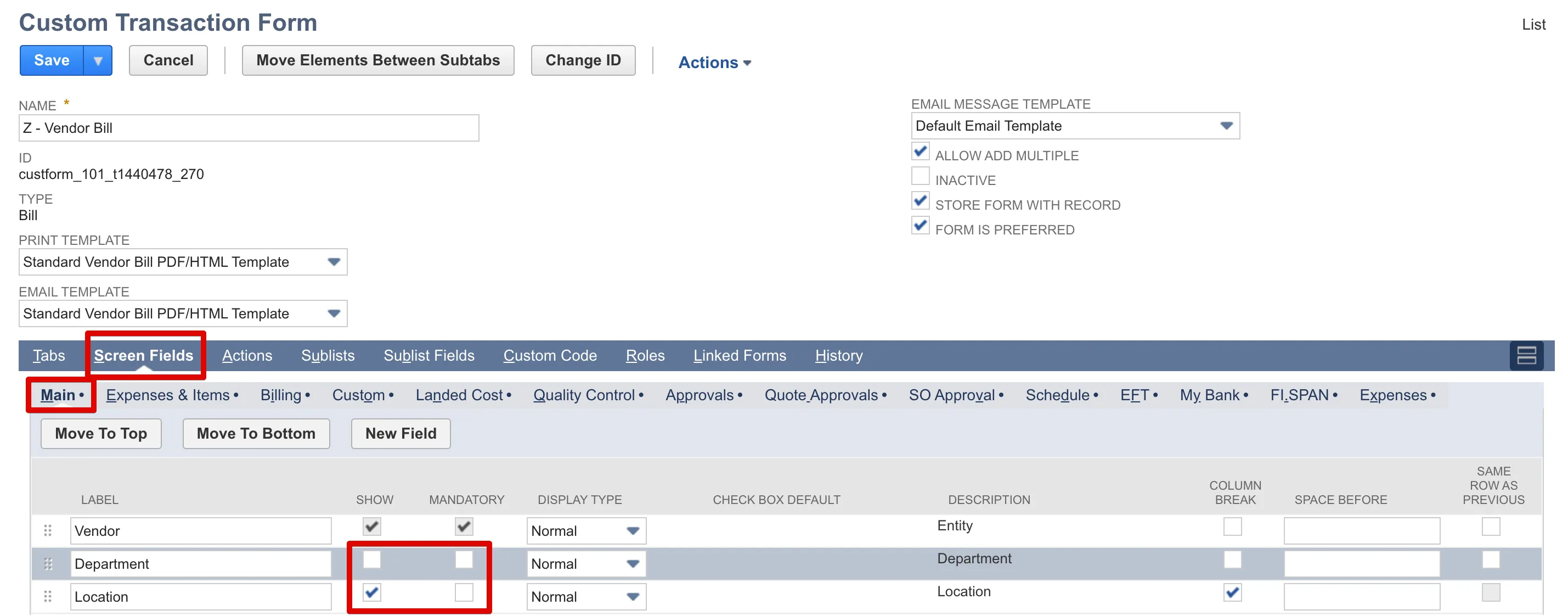 Department and Location fields on Bill form Department and Location fields on Bill form