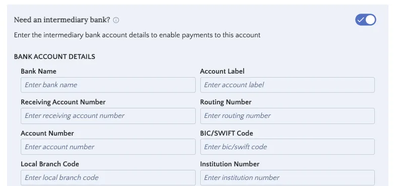 Intermediary Bank details Intermediary Bank details
