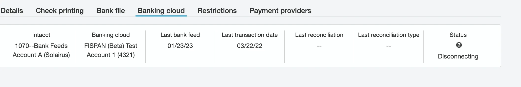 Disconnecting Bank Feeds Account