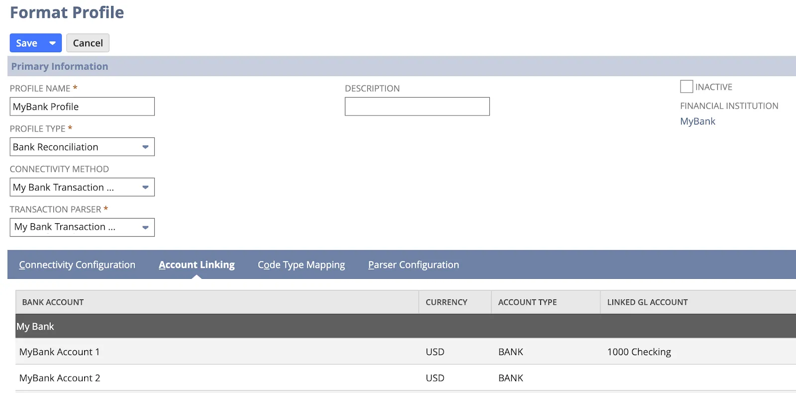 Format Profile -> Account Linking tab