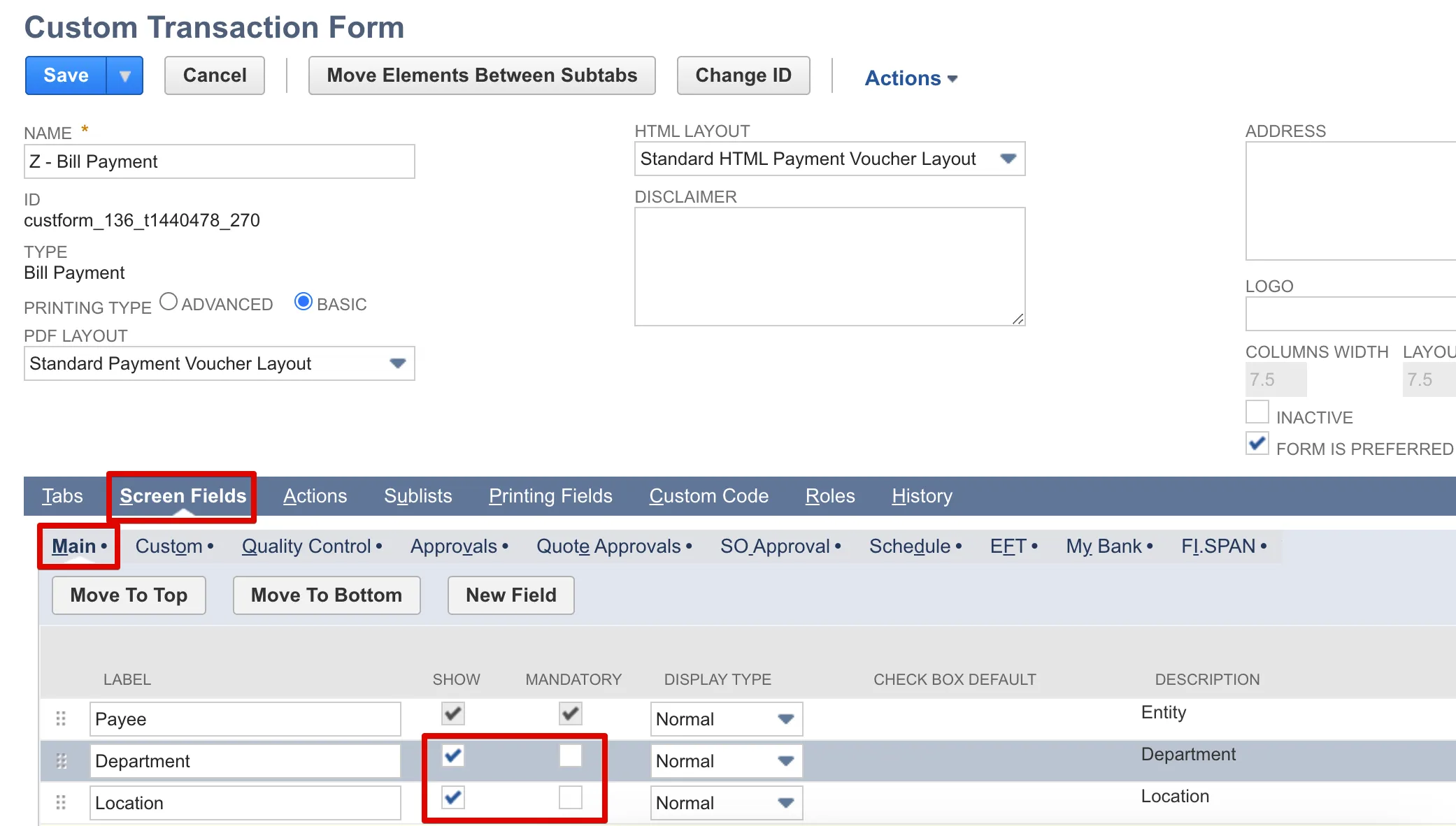 Department and Location fields on Bill Payment form Department and Location fields on Bill Payment form