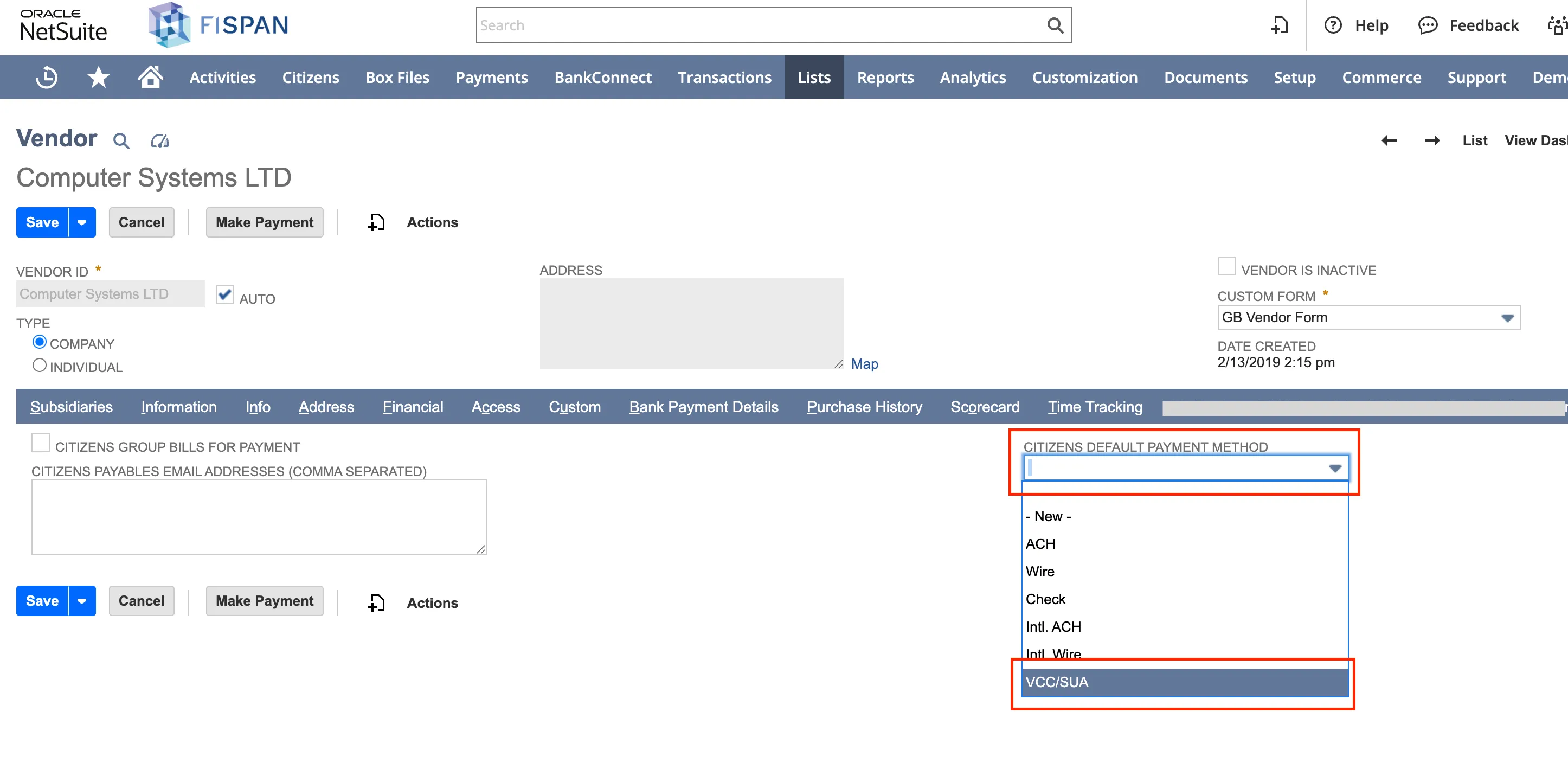 Setting Default VCC Payment Method in NetSuite