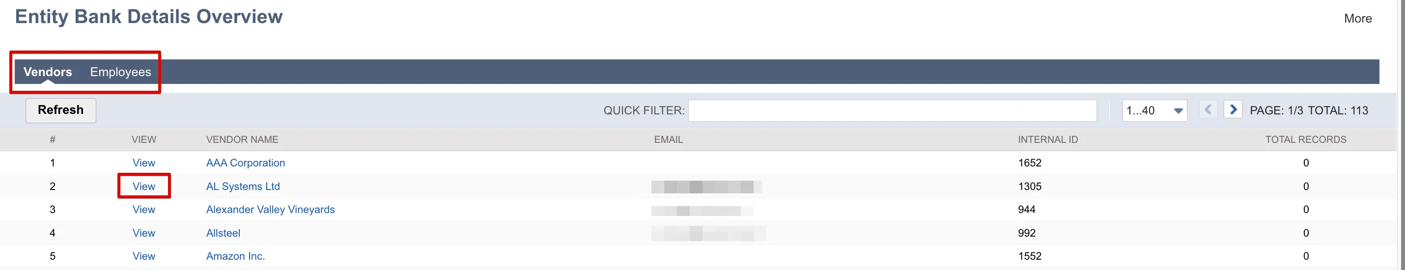 Select View for the desired Vendor or Employee Select View for the desired Vendor or Employee