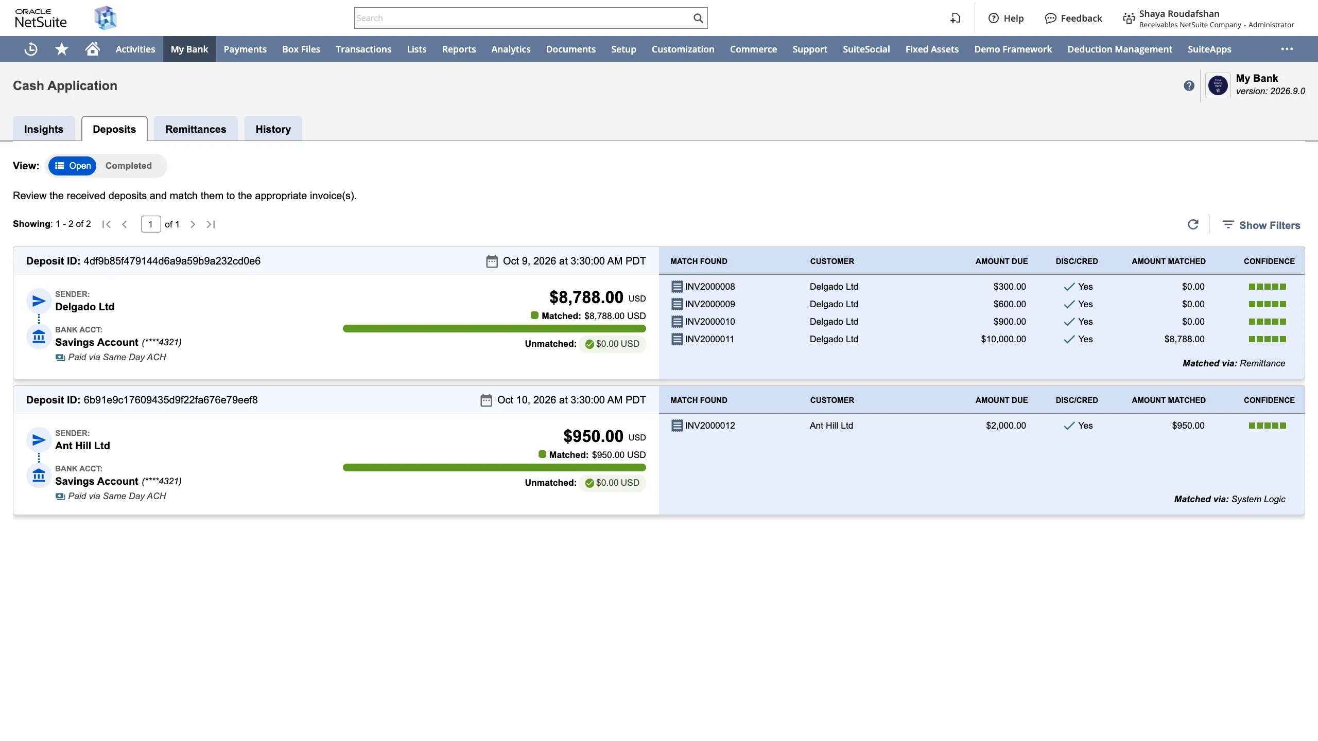 Credit memos considered indicator in deposit list view Credit memos considered indicator in deposit list view