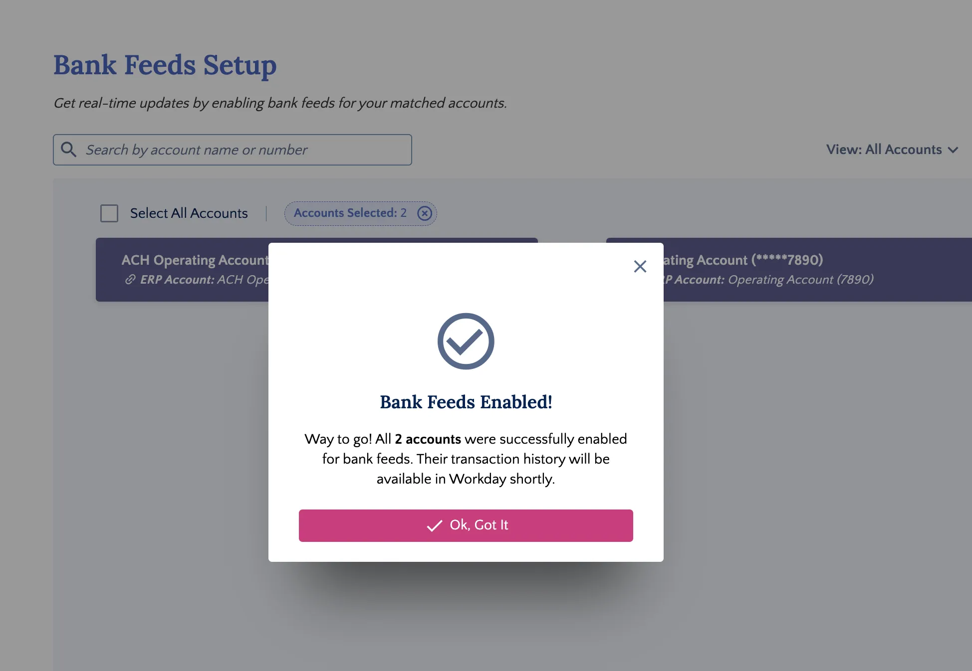 Bank Feeds Connection Successfully Established