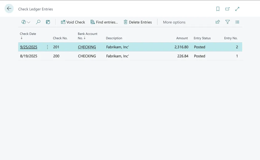 Check Ledger Entries
