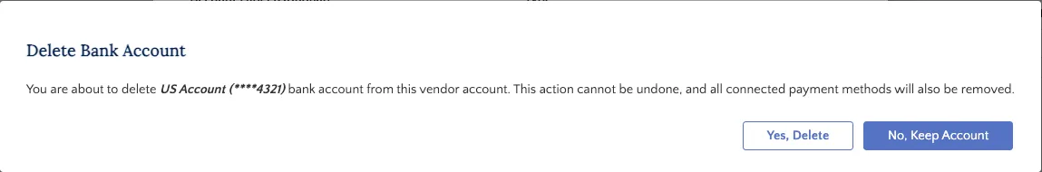 Delete Bank Account Pop-Up Delete Bank Account Pop-Up