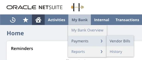 Navigate to the Vendor Bills page Navigate to the Vendor Bills page