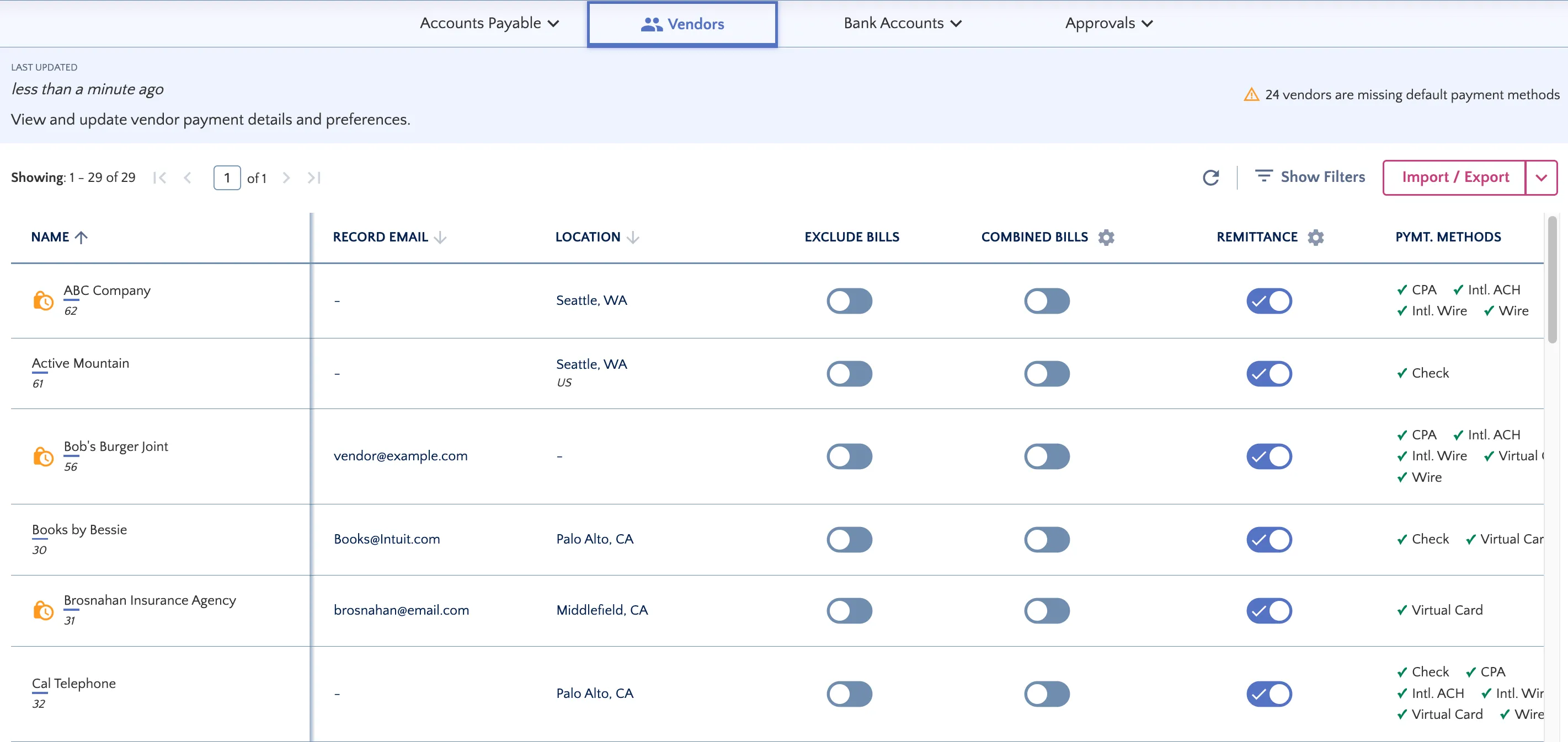 Vendors with Pending Changes Vendors with Pending Changes