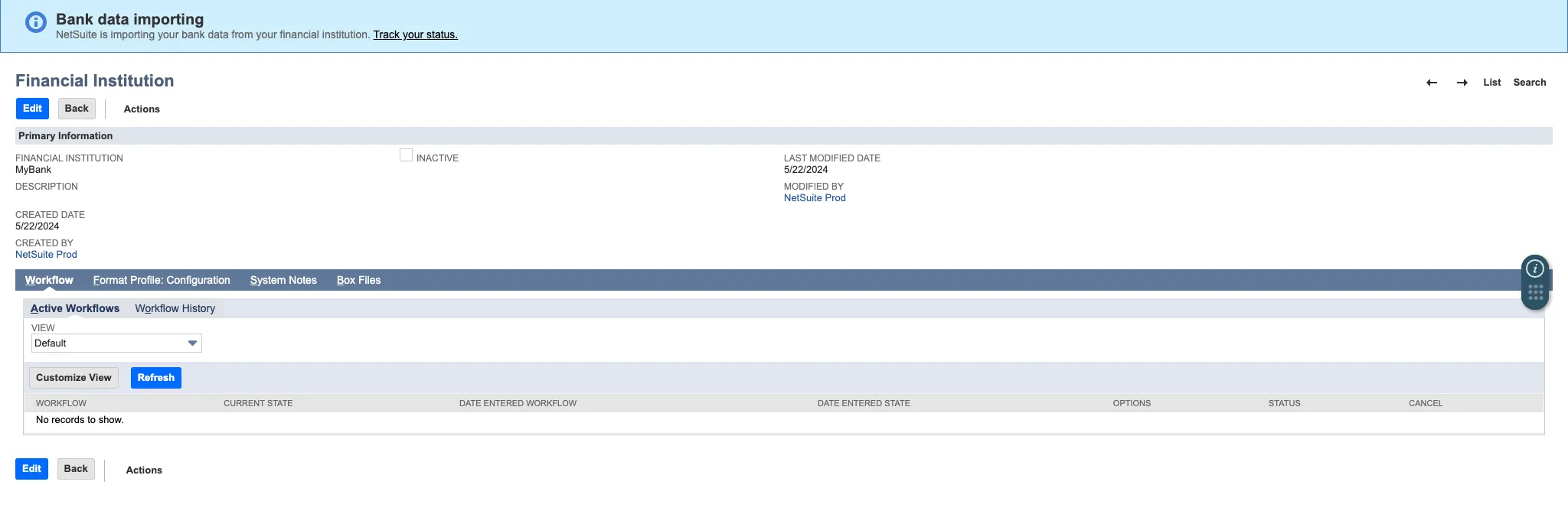 Banner with a link to track your import status