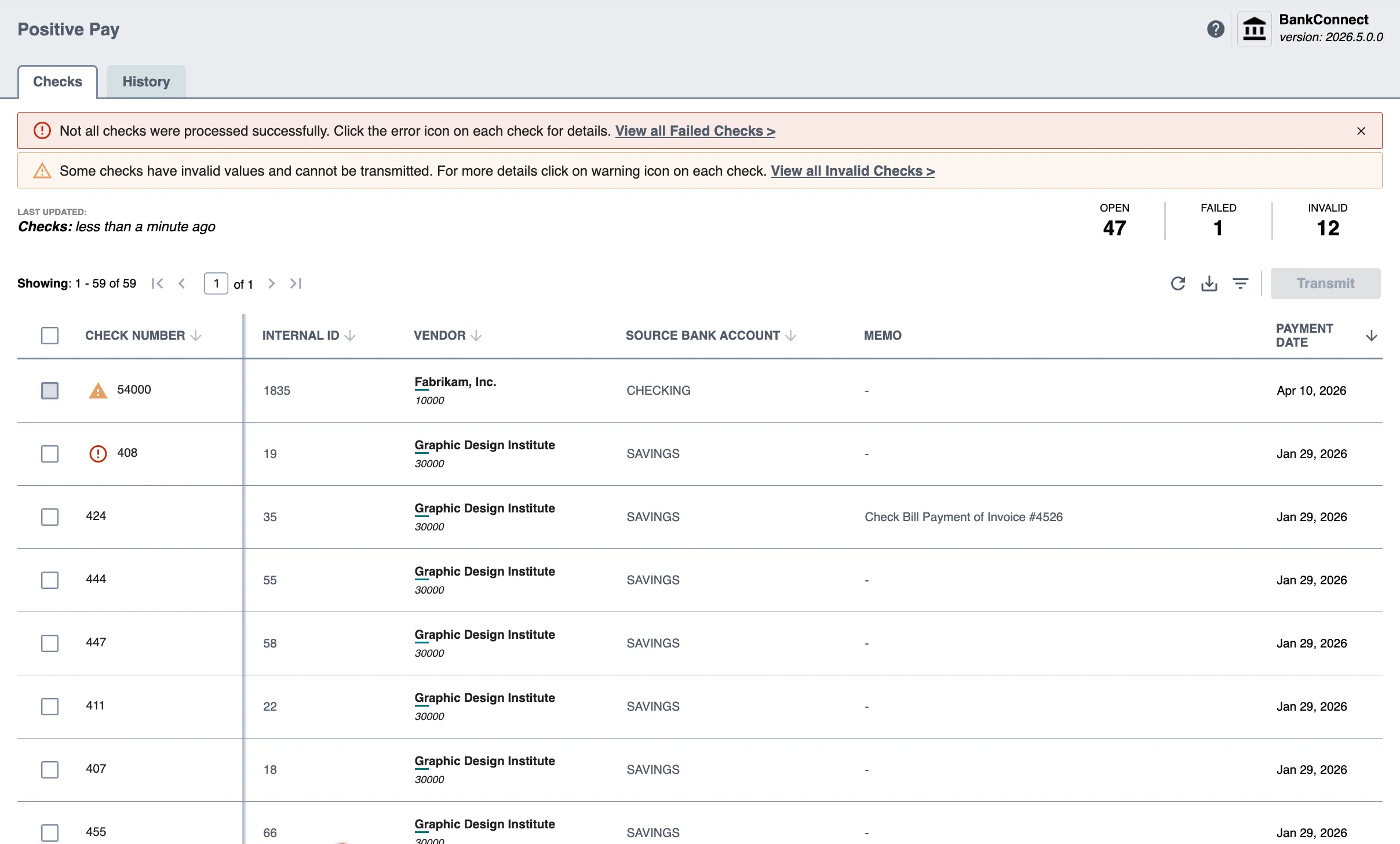 View Checks Page