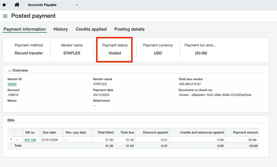 View Voided Payment Status View Voided Payment Status