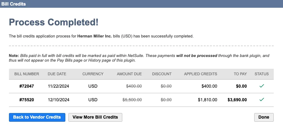 Credit Processing Completed Credit Processing Completed