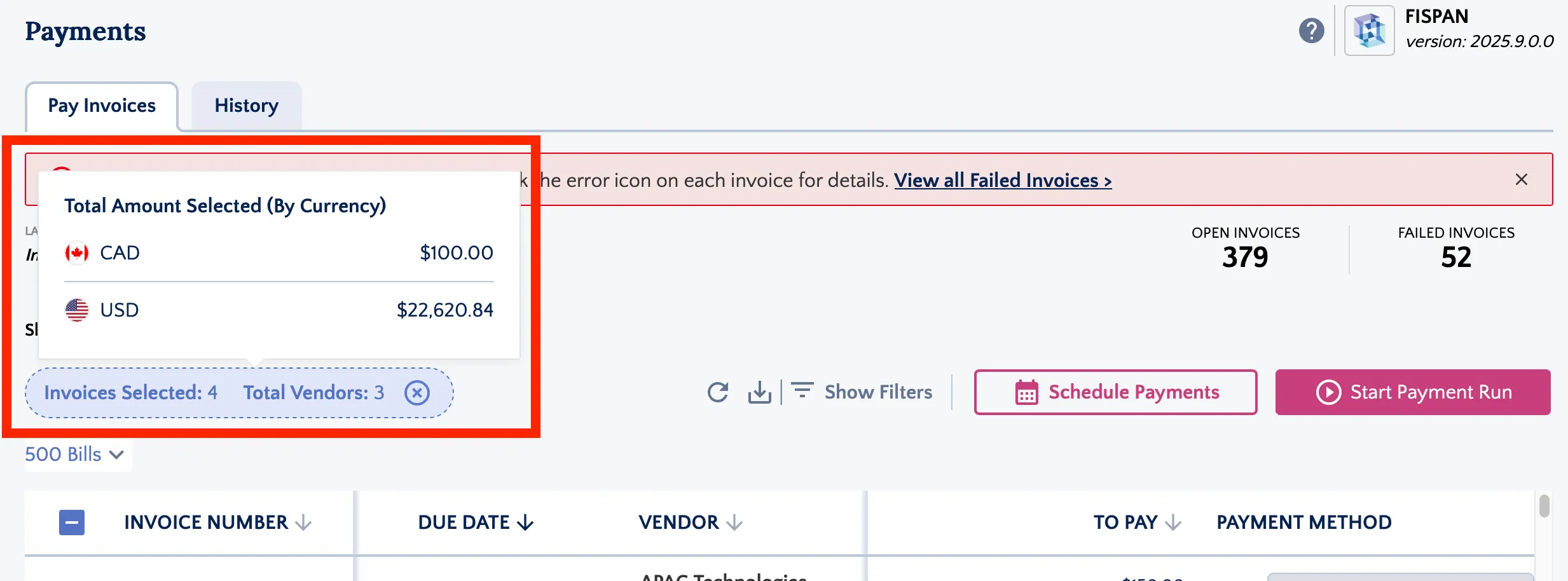 View Batch Summary of Selected Invoices