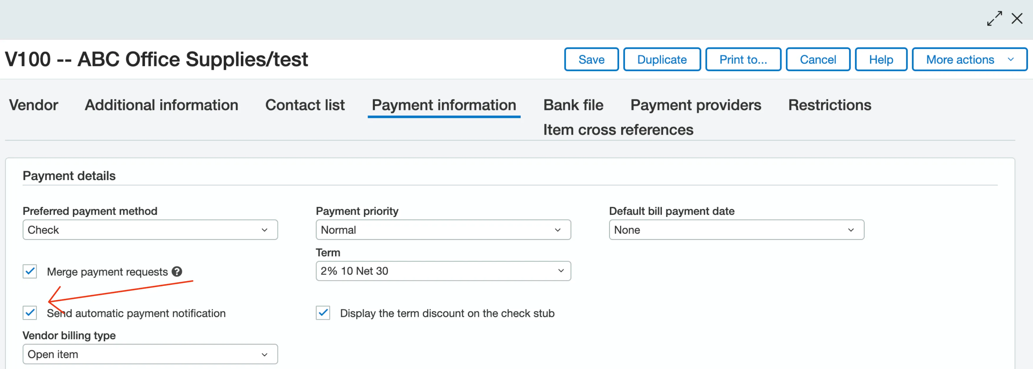 Uncheck Send Automatic Payment notification Uncheck Send Automatic Payment notification