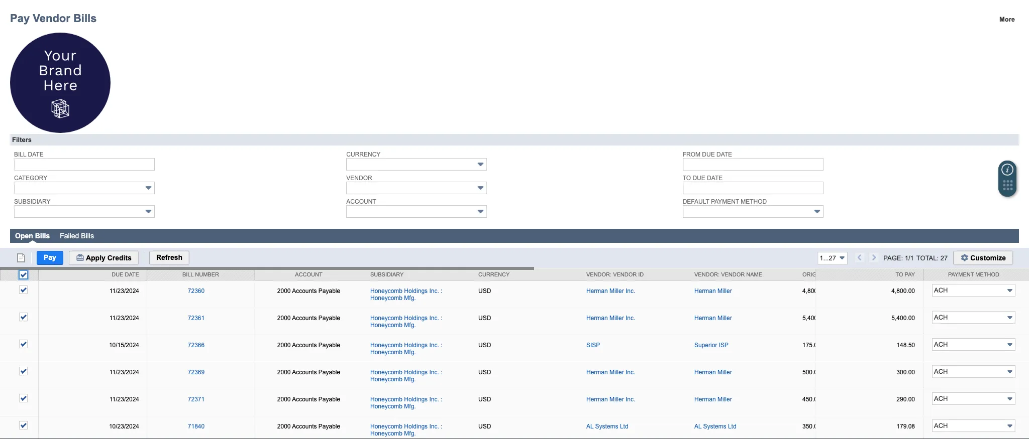 Select Bills to Apply Bill Credits Select Bills to Apply Bill Credits