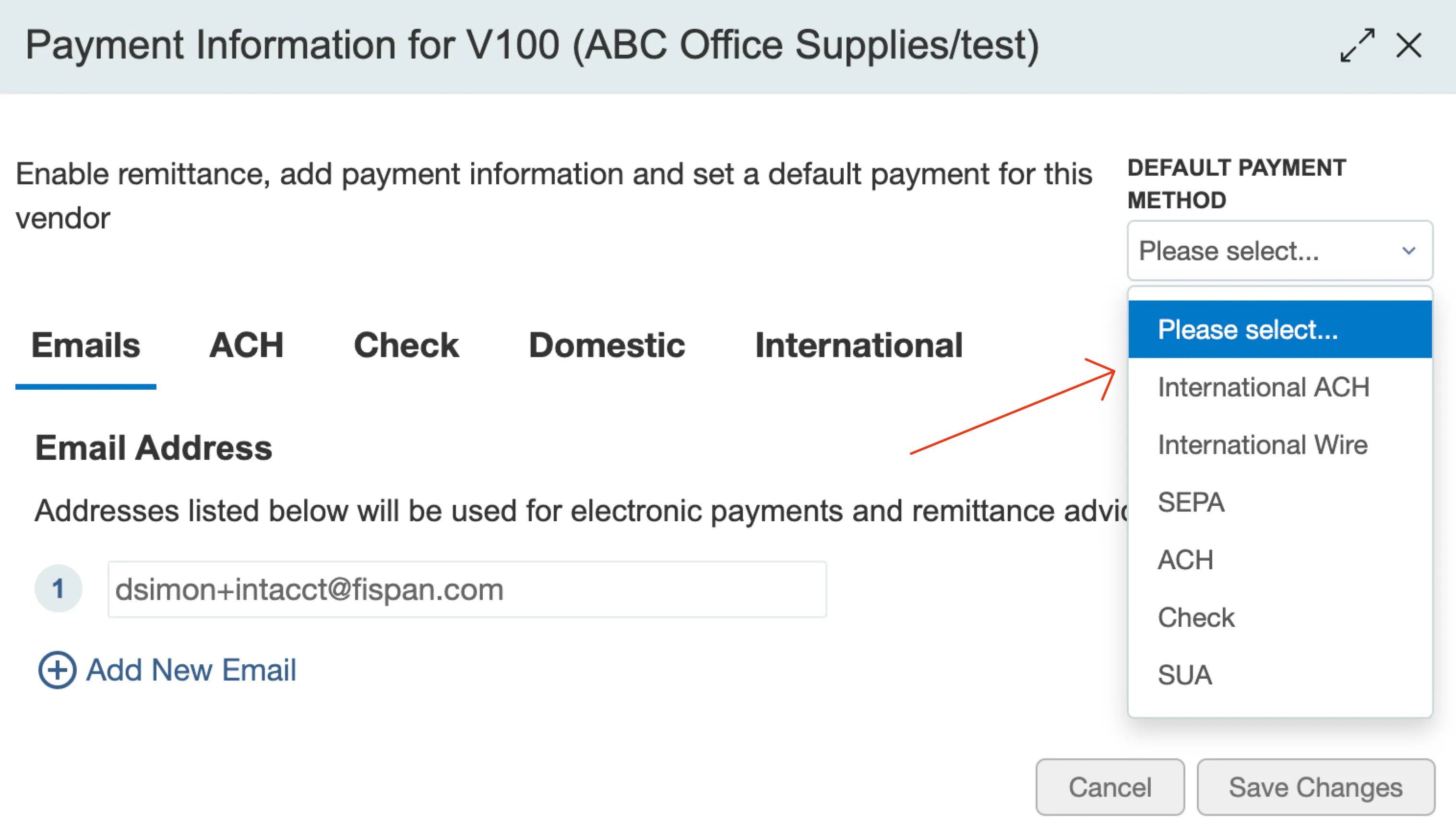 Modifying the default payment method