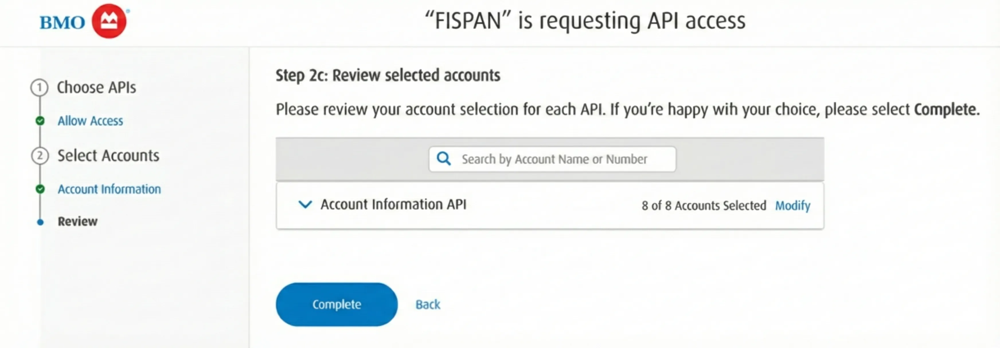 Review selected accounts for API access