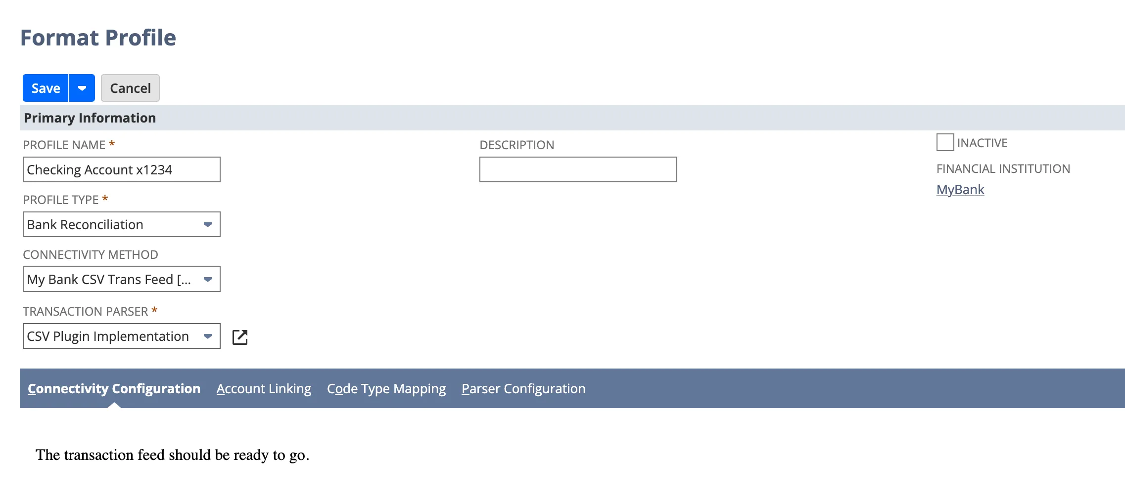 Format Profile page with Primary Information filled in Format Profile page with Primary Information filled in