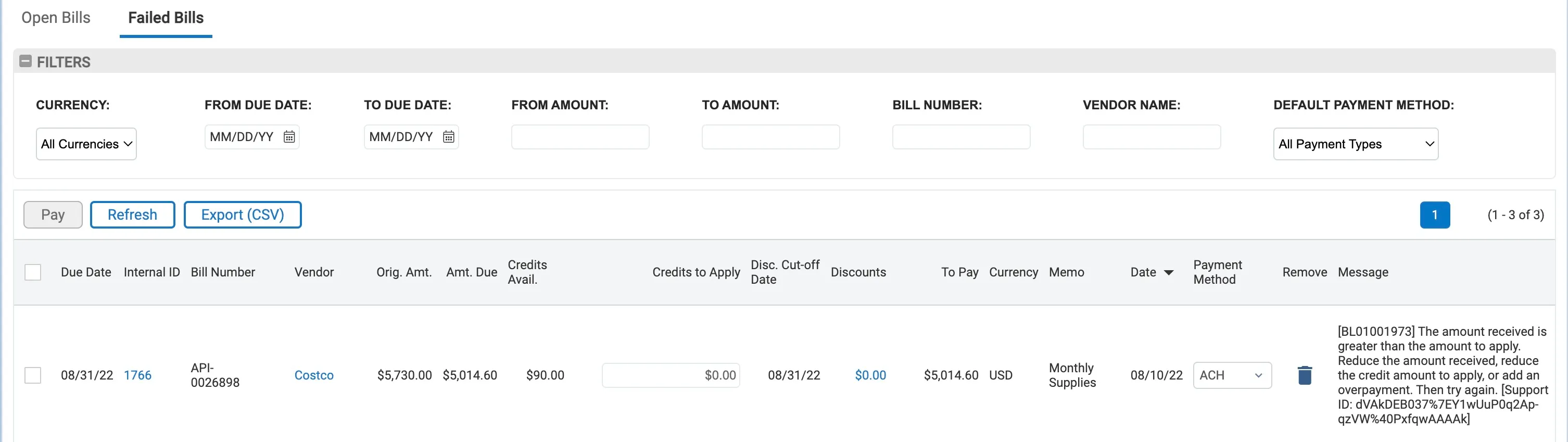 Failed Bill