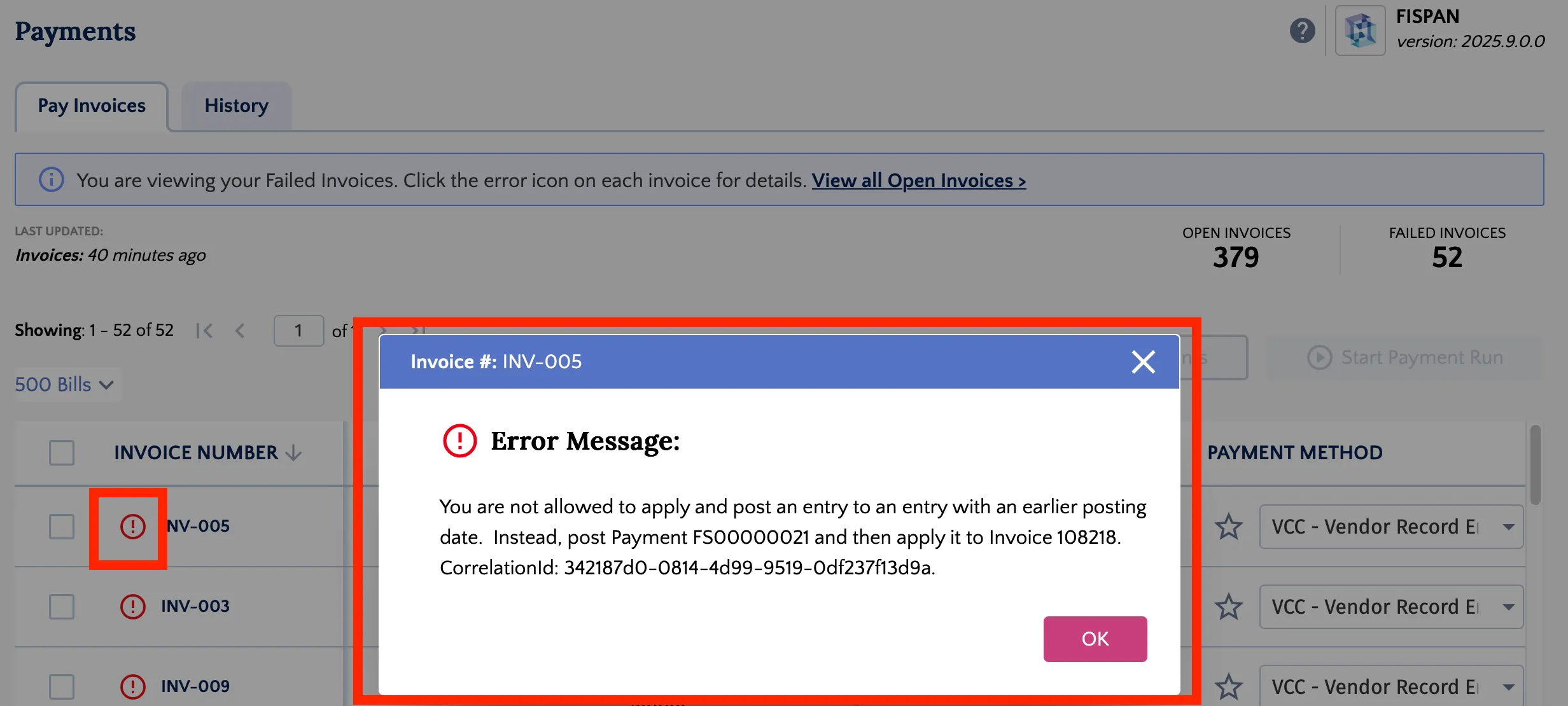 Review error message