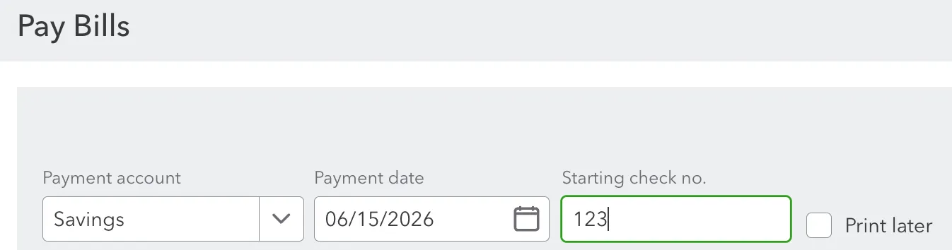 Enter a Starting Check Number Enter a Starting Check Number