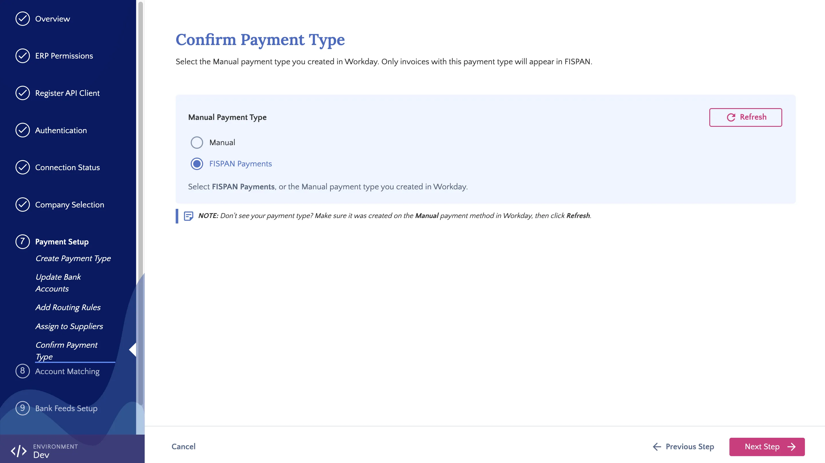 Confirm Payment Type Step