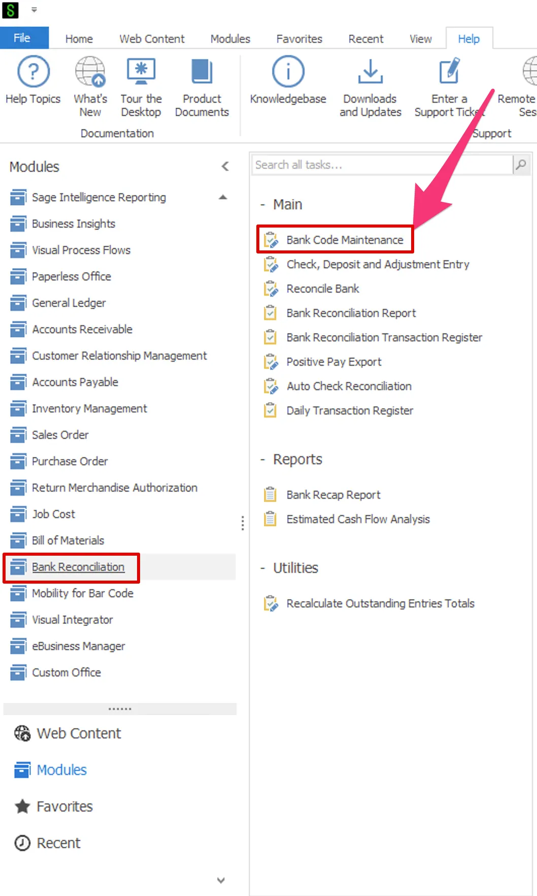 Navigate to "Bank Code Maintenance"