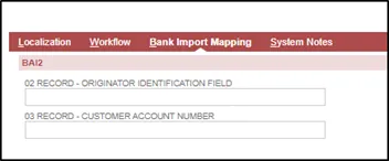 Bank Import Mapping tab Bank Import Mapping tab