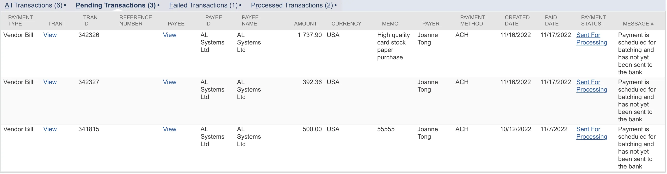 Payment Status Payment Status