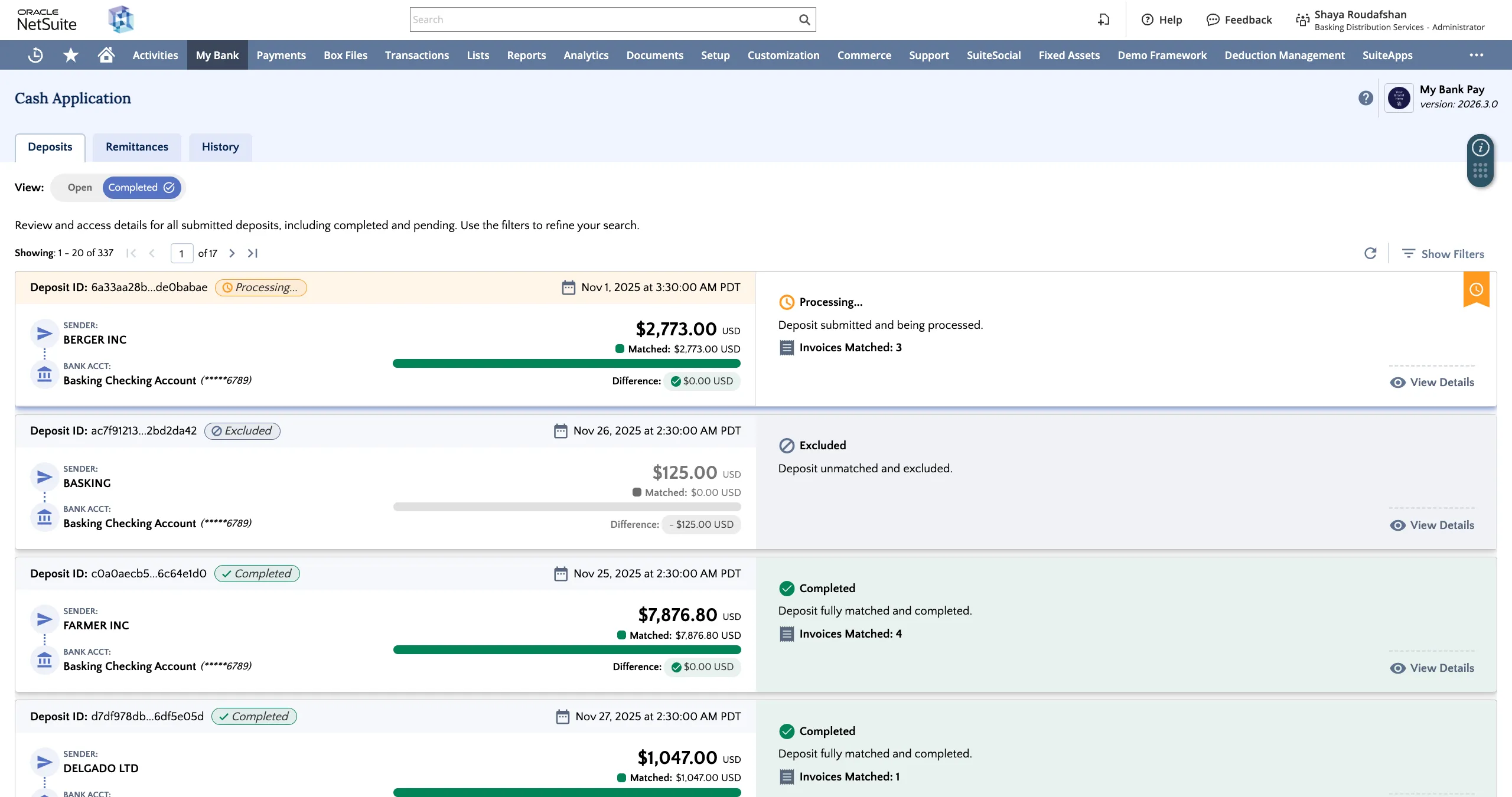 Completed Deposits