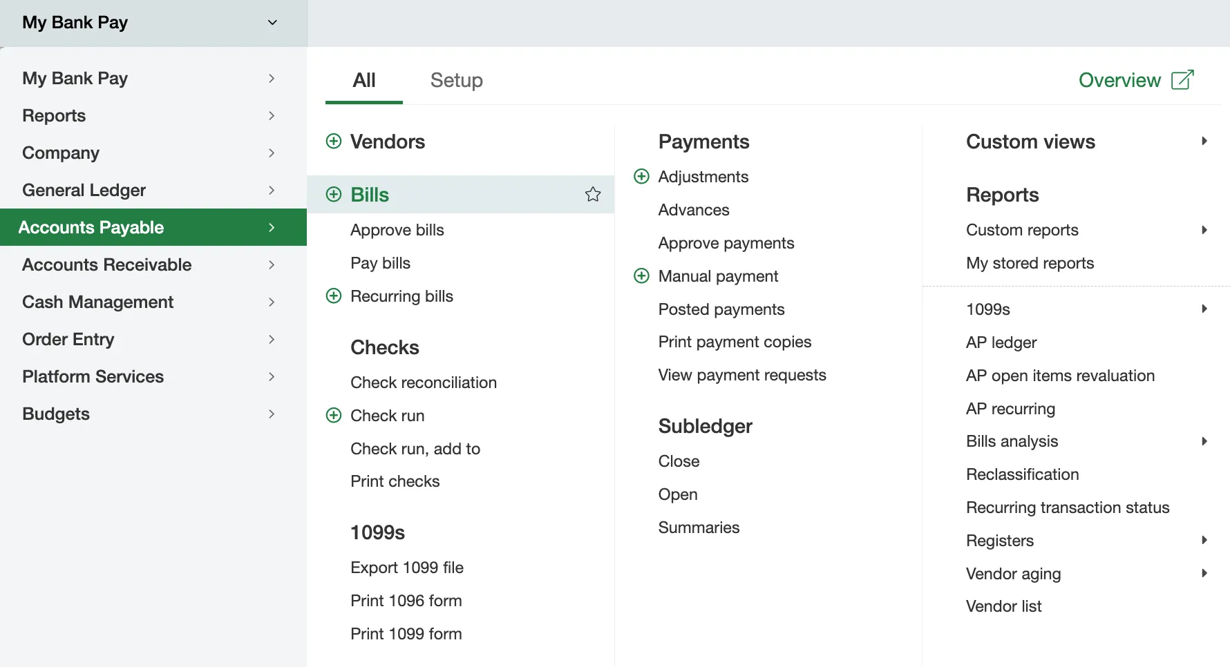Click on "Bills" under the Accounts Payable Menu