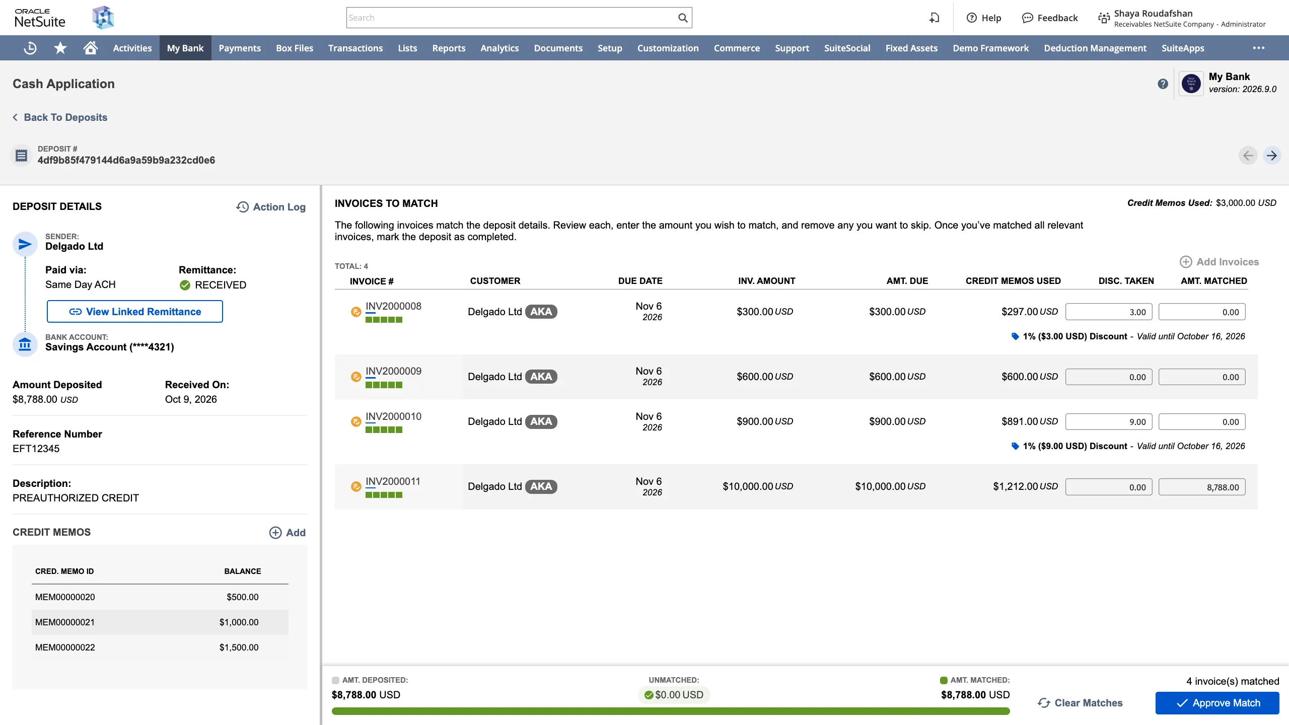 Deposit details with matched credit memos Deposit details with matched credit memos